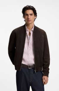 Regular-fit jacket in suede, Dark Brown