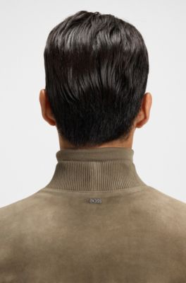 Regular-Fit Jacke aus Veloursleder, Braun
