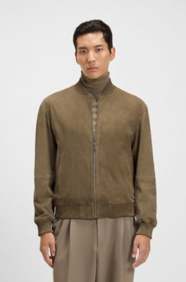 Giubbotto regular fit in pelle scamosciata, Marrone