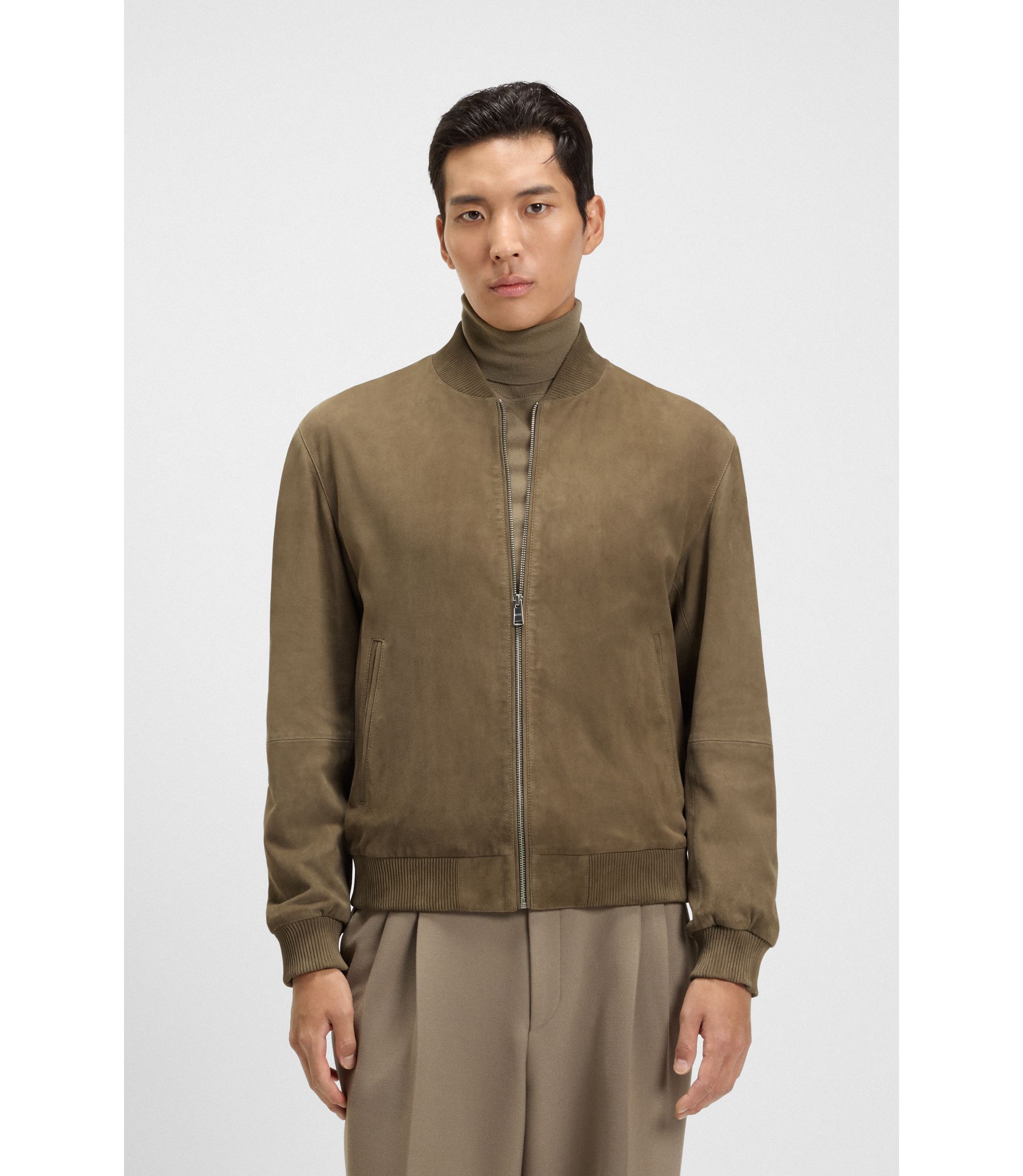 BOSS - Regular-fit jacket in suede - Brown