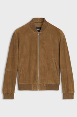 Giubbotto regular fit in pelle scamosciata, Marrone