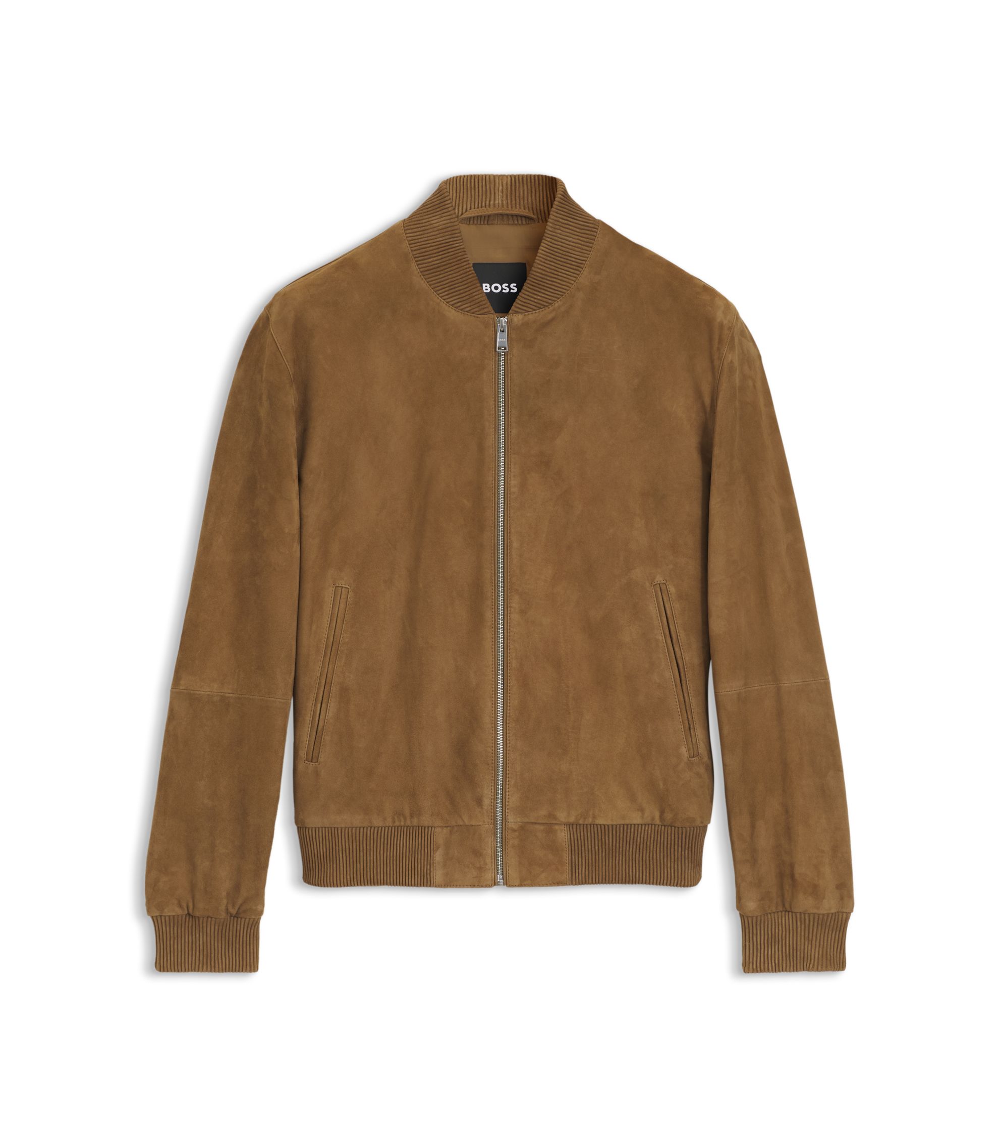 BOSS Regular-Fit Jacke aus Veloursleder Braun