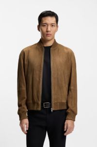 Giubbotto regular fit in pelle scamosciata, Marrone
