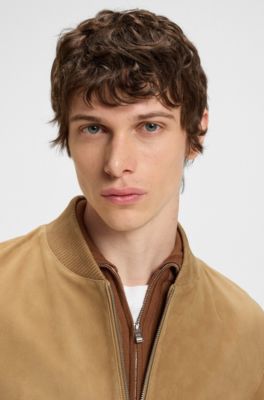 Regular-fit jacket in suede, Beige