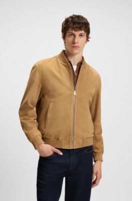 Veste Regular en cuir su&eacute;d&eacute;, Beige
