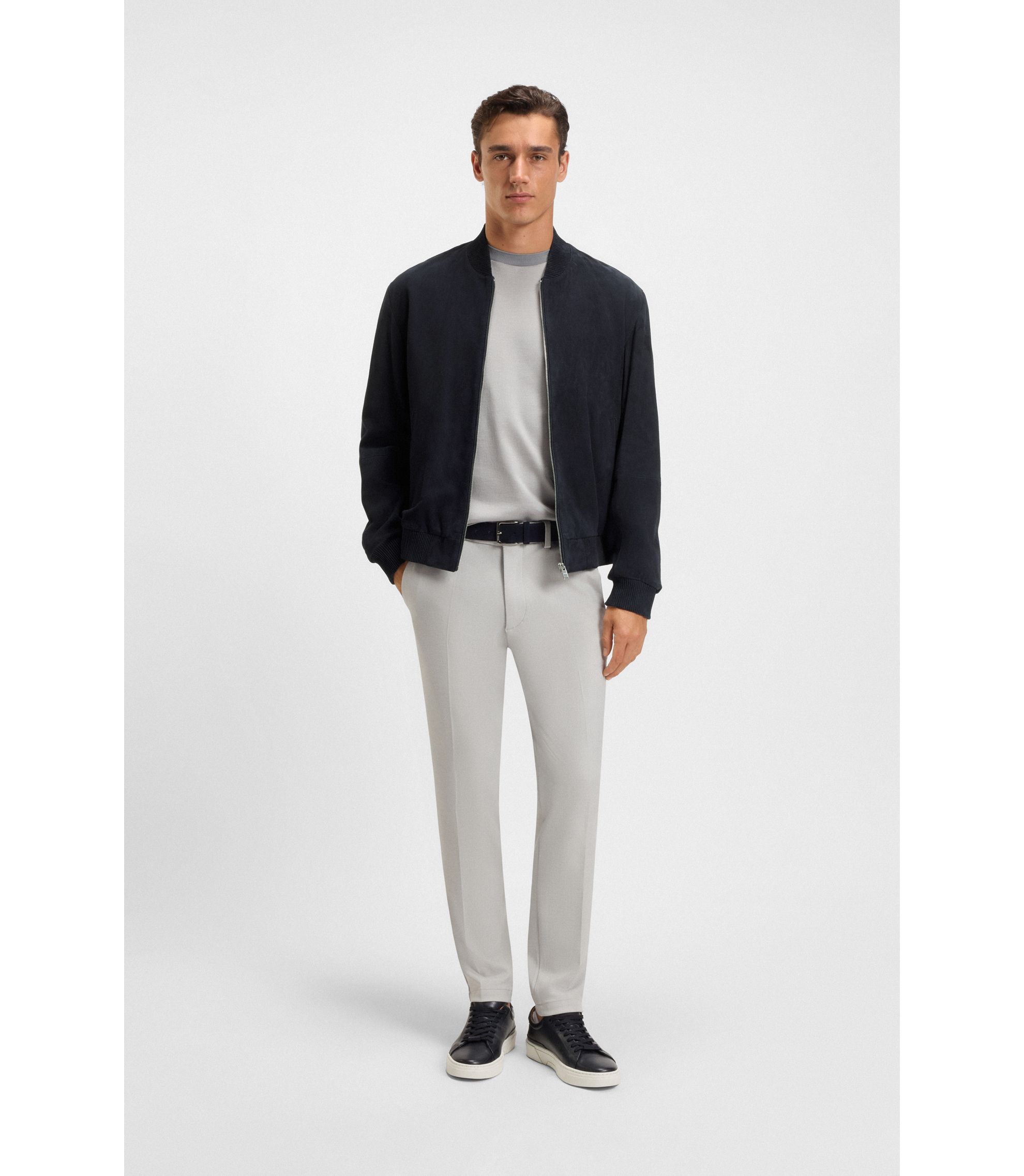 どっくん　HUGO BOSS ブルー レザージャケット どっくん様専用 HUGO BOSS ブルー レザージャケット - メルカリ