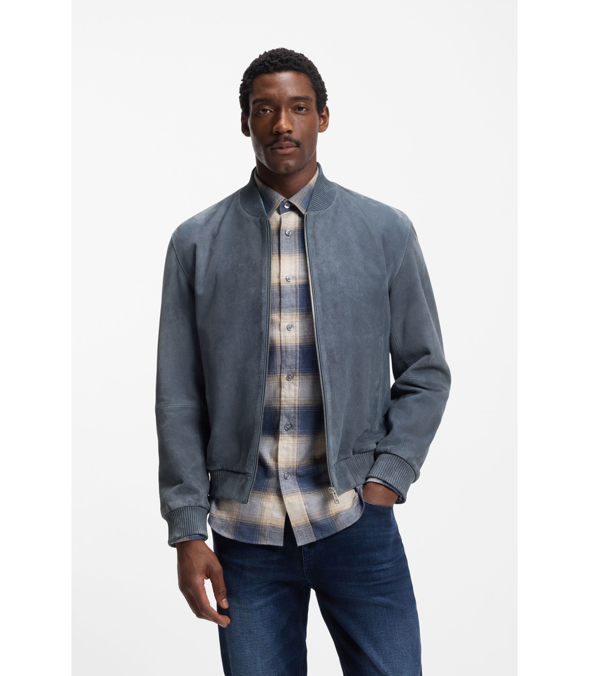 Regular-Fit Jacke aus Veloursleder