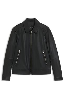 Regular-fit leather jacket with zip closure