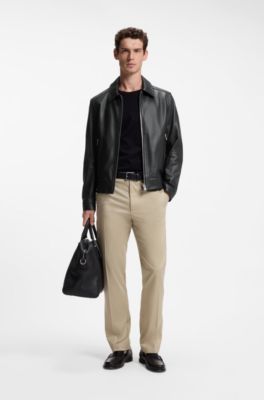 Giubbotto in pelle regular fit con chiusura con zip, Nero