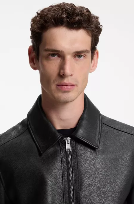 Regular-fit leather jacket with zip closure