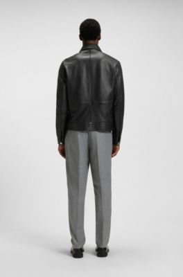 Regular-fit leather jacket with zip closure, Black