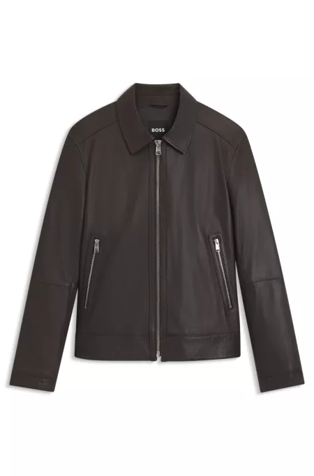 Regular-fit leather jacket with zip closure