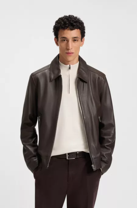 Regular-fit leather jacket with zip closure