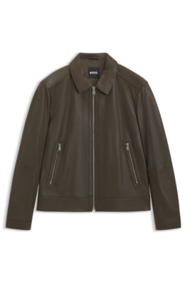 【新品未使用、タグ無し】HUGO BOSS ジャケット BOSS - Regular-fit leather jacket with zip closure - Light Green