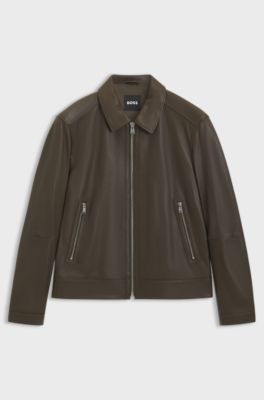 Regular-fit leather jacket with zip closure, Light Green