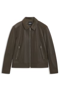 Regular-fit leather jacket with zip closure, Light Green