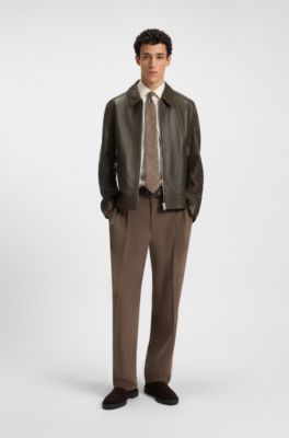 Regular-fit leather jacket with zip closure, Light Green