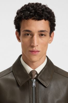 Regular-fit leather jacket with zip closure, Light Green