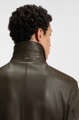 Regular-fit leather jacket with zip closure, Light Green