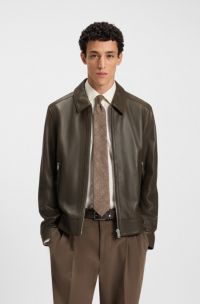 Regular-fit leather jacket with zip closure, Light Green