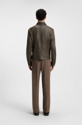Regular-fit leather jacket with zip closure, Light Green