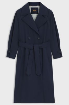 Trench coat in peached fabric with logo embroidery, Dark Blue