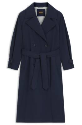 Trench coat in peached fabric with logo embroidery