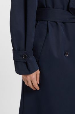 Trenchcoat van zacht materiaal met logostiksel, Donkerblauw