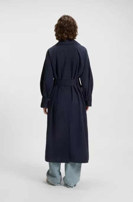 Trench coat in peached fabric with logo embroidery