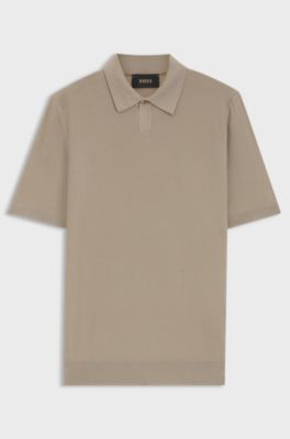 Knit polo in merino wool with natural stretch, Light Brown