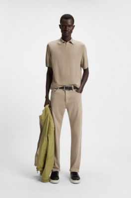 Knit polo in merino wool with natural stretch, Light Brown