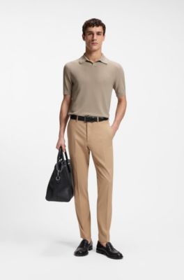 Knit polo in merino wool with natural stretch, Light Brown