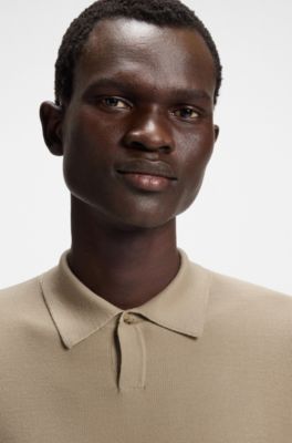 Strick-Poloshirt aus Merinowolle mit nat&uuml;rlicher Elastizit&auml;t, Hellbraun