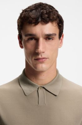 Knit polo in merino wool with natural stretch, Light Brown