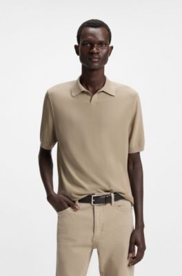 Knit polo in merino wool with natural stretch, Light Brown