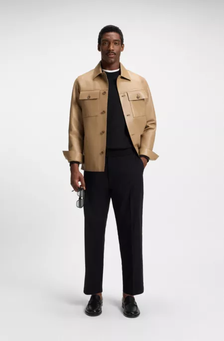 Shirt-style leather jacket with flap pockets