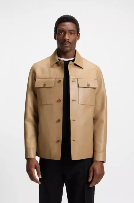 Shirt-style leather jacket with flap pockets