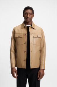 Shirt-style leather jacket with flap pockets, Beige
