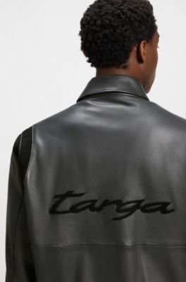 Porsche x BOSS leather jacket with contrast details, Dark Grey