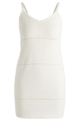 Mesh-knit dress with spaghetti straps, White