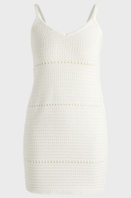 Mesh-knit dress with spaghetti straps, White