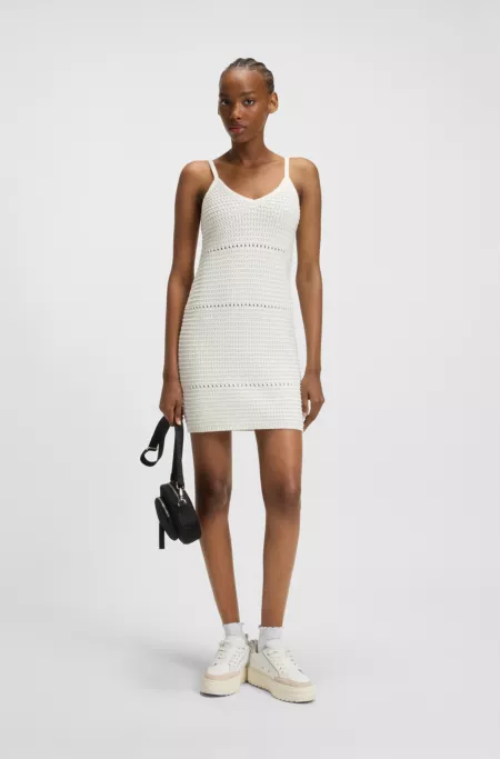 Mesh-knit dress with spaghetti straps