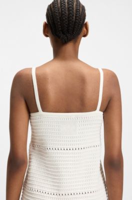 Mesh-knit dress with spaghetti straps, White