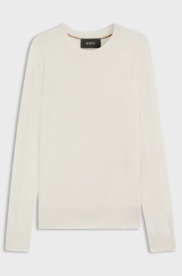 Silk sweater with Prince of Wales check structure, Natural