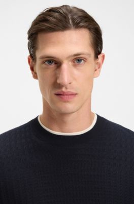 Silk sweater with Prince of Wales check structure, Dark Blue