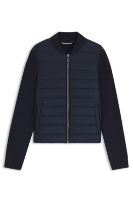 Knitted jacket with padded front, Dark Blue