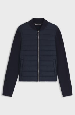Veste en maille matelass&eacute;e sur le devant, Bleu fonc&eacute;