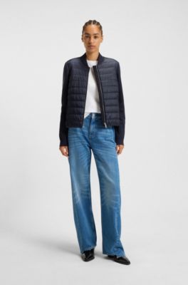 Knitted jacket with padded front, Dark Blue