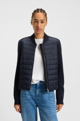 Knitted jacket with padded front, Dark Blue