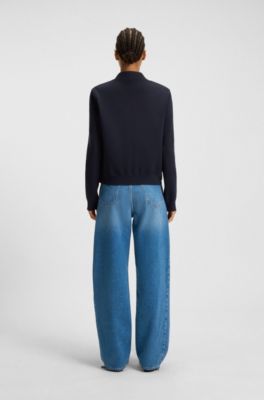 Knitted jacket with padded front, Dark Blue